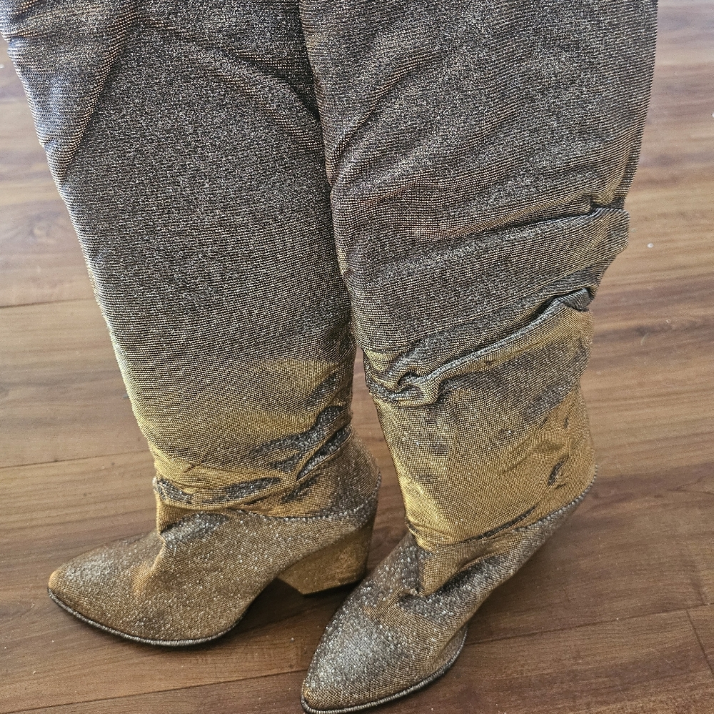 Gold Glitter Knee-High Boots